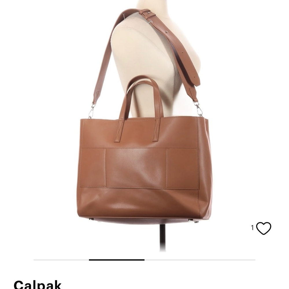 Calpak Cognac Leather Tote with Detachable Strap
